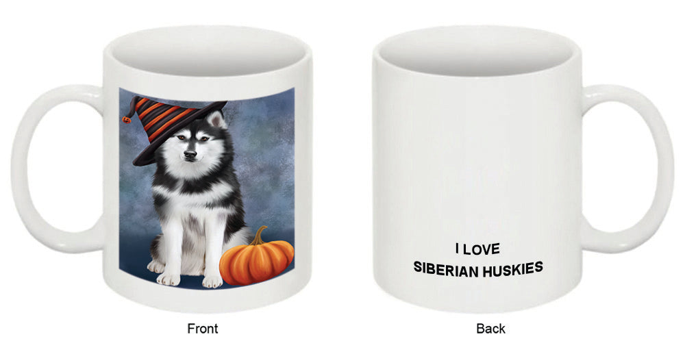 Happy Halloween Siberian Husky Dog Wearing Witch Hat with Pumpkin Coffee Mug MUG50176