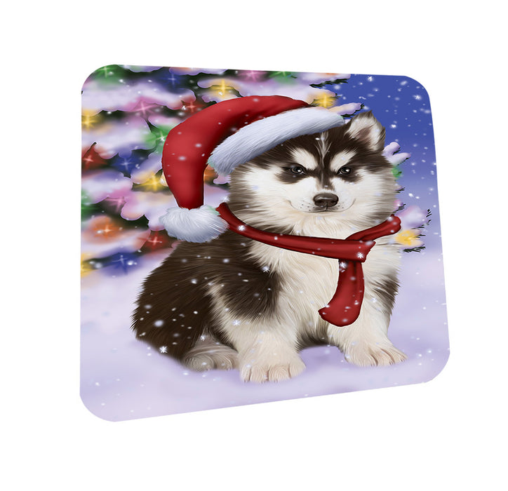 Winterland Wonderland Siberian Huskie Dog In Christmas Holiday Scenic Background  Coasters Set of 4 CST53382