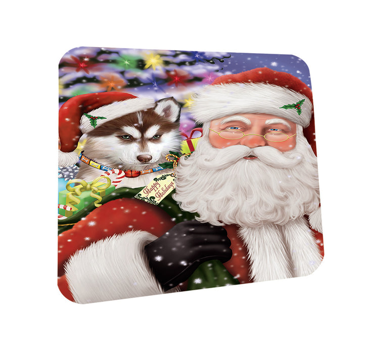 Santa Carrying Siberian Huskie Dog and Christmas Presents Coasters Set of 4 CST53980