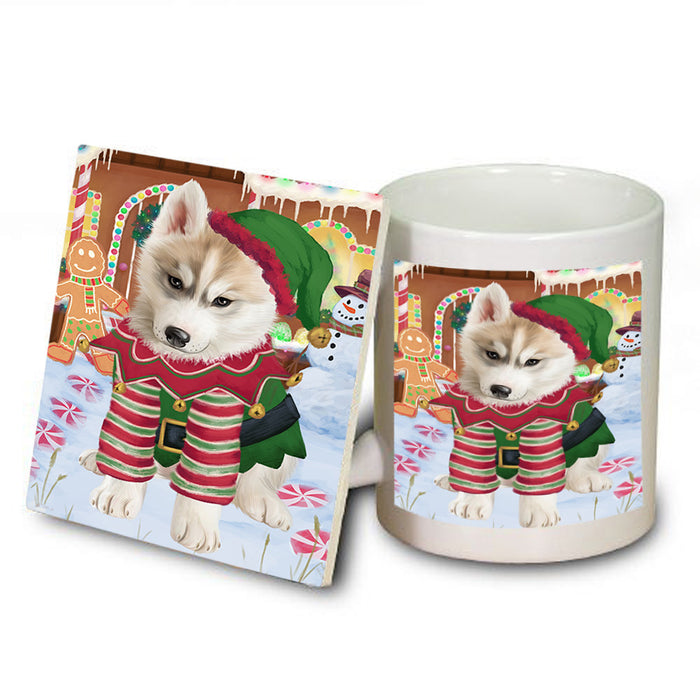 Christmas Gingerbread House Candyfest Siberian Husky Dog Mug and Coaster Set MUC56556