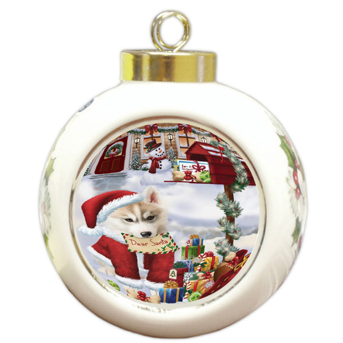 Siberian Husky Dog Dear Santa Letter Christmas Holiday Mailbox Round Ball Christmas Ornament RBPOR53932