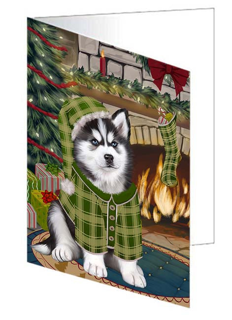 The Stocking was Hung Siberian Husky Dog Handmade Artwork Assorted Pets Greeting Cards and Note Cards with Envelopes for All Occasions and Holiday Seasons GCD71393