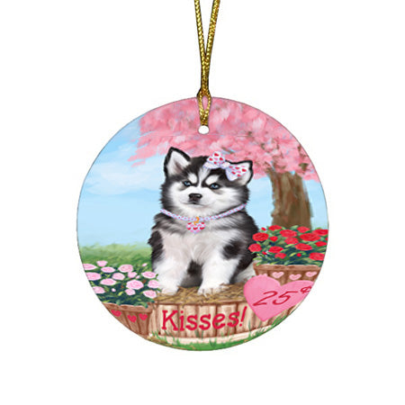 Rosie 25 Cent Kisses Siberian Husky Dog Round Flat Christmas Ornament RFPOR56595