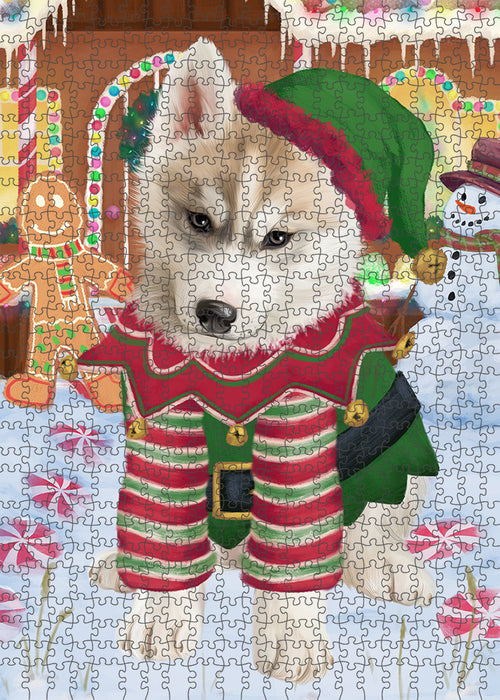 Christmas Gingerbread House Candyfest Siberian Husky Dog Puzzle with Photo Tin PUZL94456