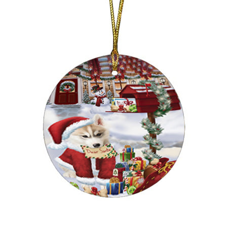 Siberian Husky Dog Dear Santa Letter Christmas Holiday Mailbox Round Flat Christmas Ornament RFPOR53923