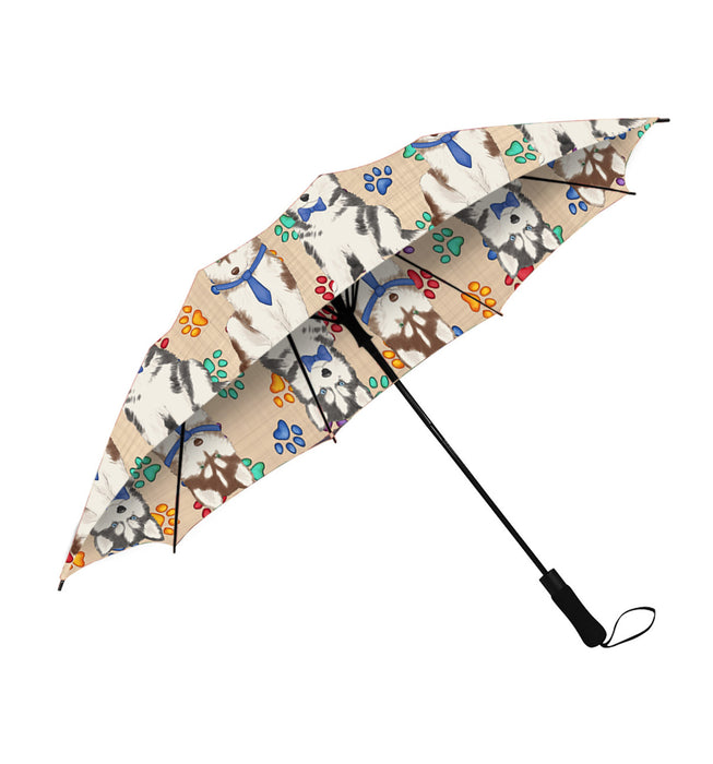 Rainbow Paw Print Siberian Husky Dogs Blue Semi-Automatic Foldable Umbrella