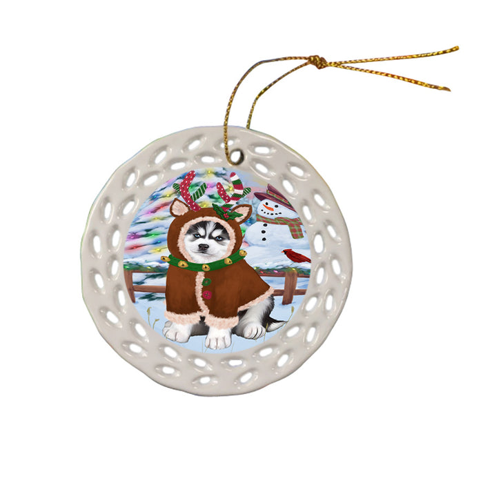 Christmas Gingerbread House Candyfest Siberian Husky Dog Ceramic Doily Ornament DPOR56921