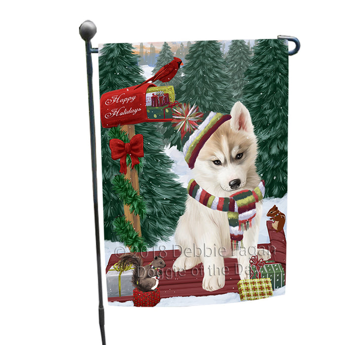 Merry Christmas Woodland Sled Siberian Husky Dog Garden Flag GFLG55338