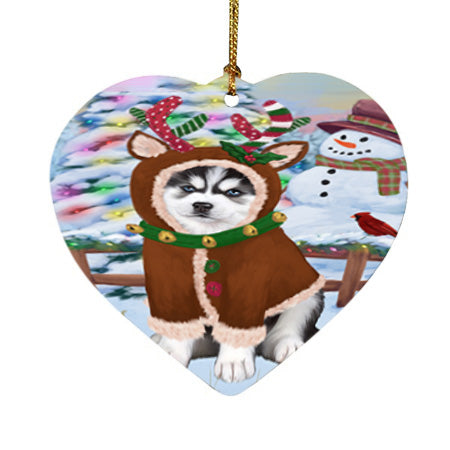 Christmas Gingerbread House Candyfest Siberian Husky Dog Heart Christmas Ornament HPOR56921