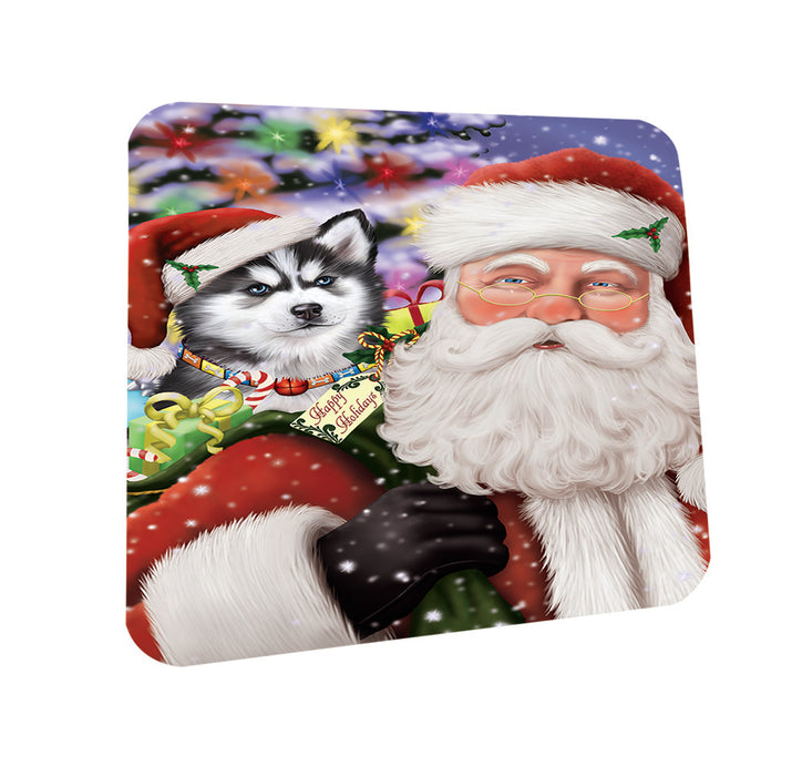 Santa Carrying Siberian Huskie Dog and Christmas Presents Coasters Set of 4 CST53981