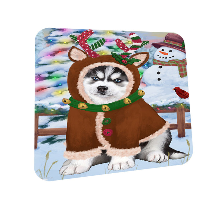 Christmas Gingerbread House Candyfest Siberian Husky Dog Coasters Set of 4 CST56523