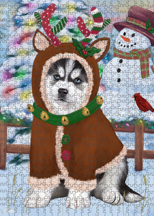 Christmas Gingerbread House Candyfest Siberian Husky Dog Puzzle with Photo Tin PUZL94460