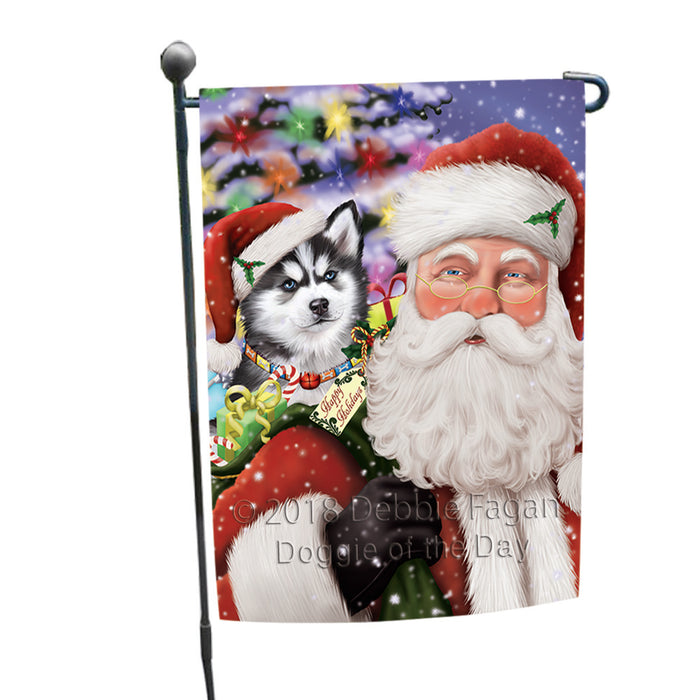 Santa Carrying Siberian Huskie Dog and Christmas Presents Garden Flag GFLG54085