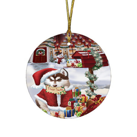 Siberian Husky Dog Dear Santa Letter Christmas Holiday Mailbox Round Flat Christmas Ornament RFPOR53924