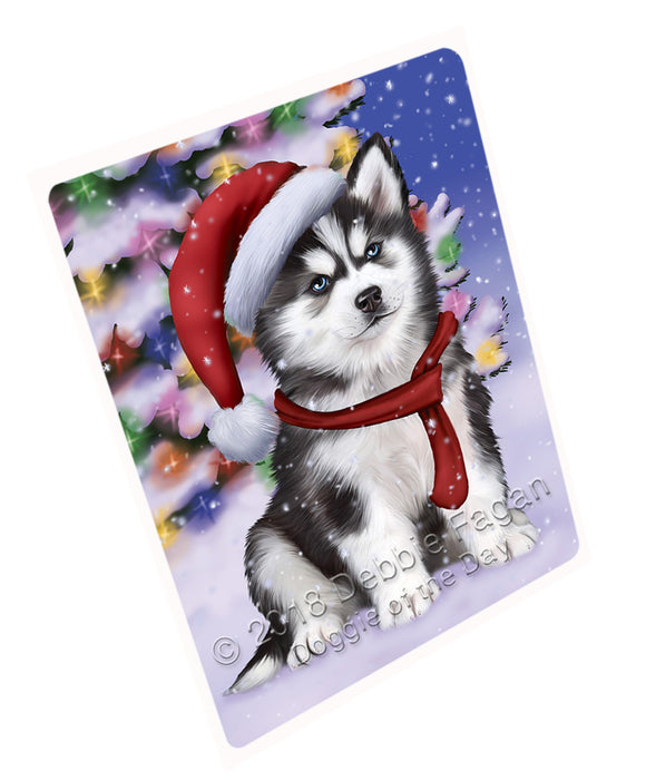 Winterland Wonderland Siberian Husky Dog In Christmas Holiday Scenic Background  Cutting Board C64719