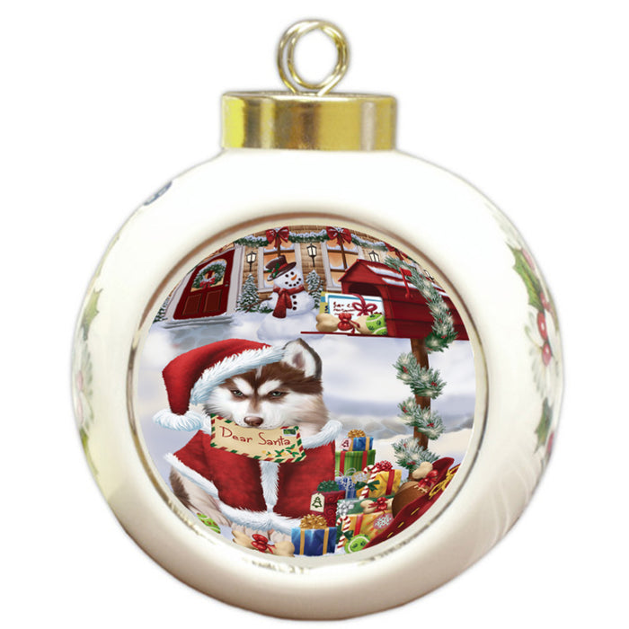 Siberian Husky Dog Dear Santa Letter Christmas Holiday Mailbox Round Ball Christmas Ornament RBPOR53933