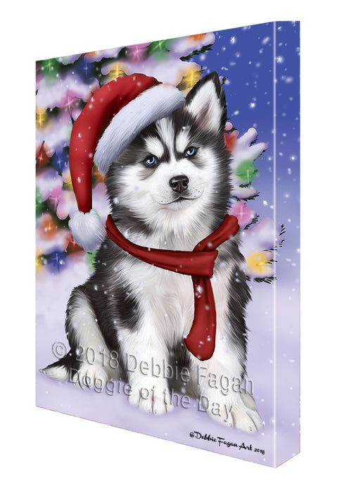 Winterland Wonderland Siberian Husky Dog In Christmas Holiday Scenic Background  Canvas Print Wall Art Décor CVS98675