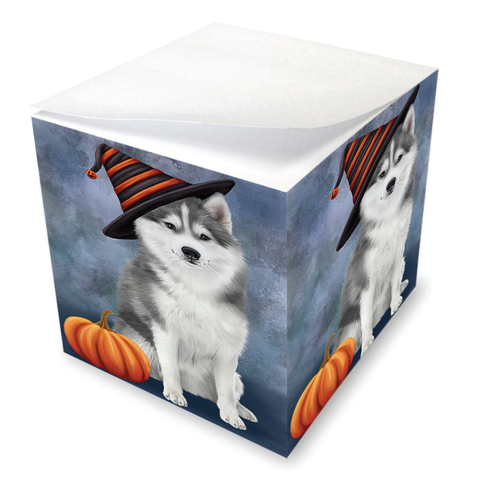 Happy Halloween Siberian Husky Dog Wearing Witch Hat with Pumpkin Note Cube NOC56425