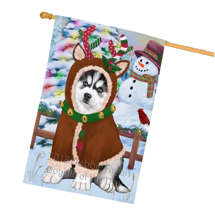 Christmas Gingerbread House Candyfest Siberian Husky Dog House Flag FLG57249