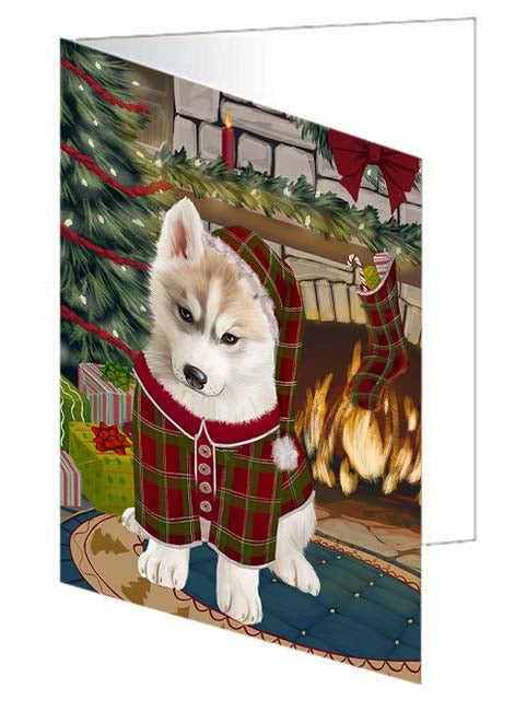 The Stocking was Hung Siberian Husky Dog Handmade Artwork Assorted Pets Greeting Cards and Note Cards with Envelopes for All Occasions and Holiday Seasons GCD71396