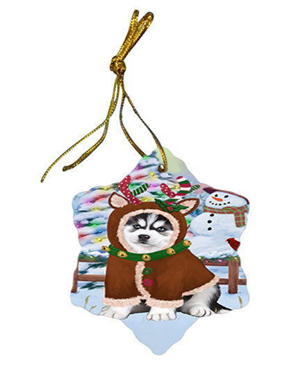 Christmas Gingerbread House Candyfest Siberian Husky Dog Star Porcelain Ornament SPOR56921