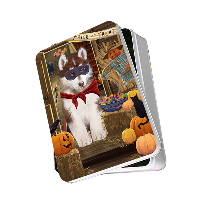 Enter at Own Risk Trick or Treat Halloween Siberian Huskie Dog Photo Storage Tin PITN53300