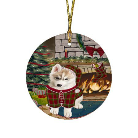 The Stocking was Hung Siberian Husky Dog Round Flat Christmas Ornament RFPOR55983