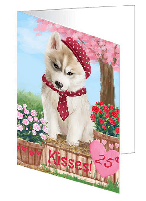 Rosie 25 Cent Kisses Siberian Husky Dog Handmade Artwork Assorted Pets Greeting Cards and Note Cards with Envelopes for All Occasions and Holiday Seasons GCD73235