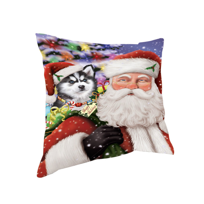 Santa Carrying Siberian Husky Dog and Christmas Presents Pillow PIL72716