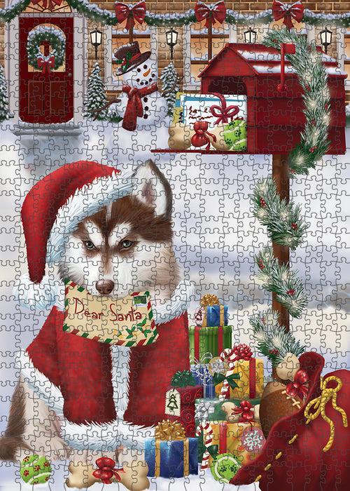 Siberian Husky Dog Dear Santa Letter Christmas Holiday Mailbox Puzzle with Photo Tin PUZL82888