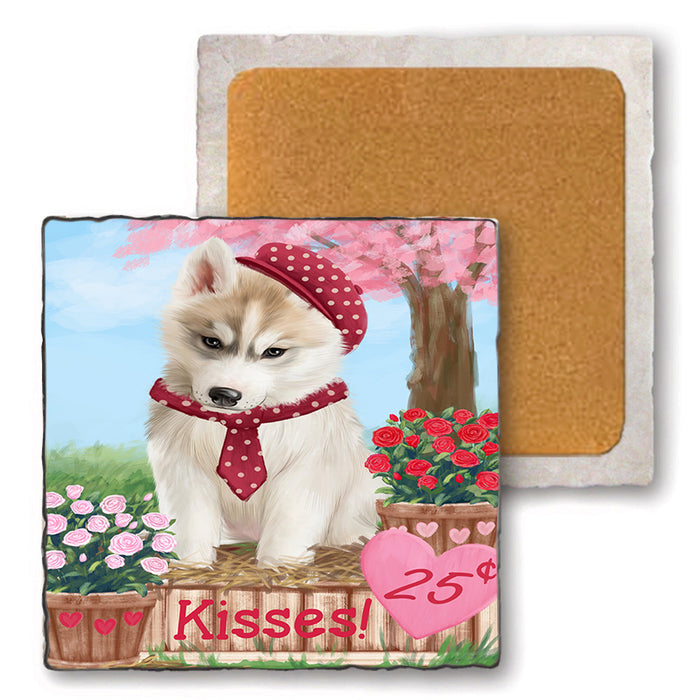 Rosie 25 Cent Kisses Siberian Husky Dog Set of 4 Natural Stone Marble Tile Coasters MCST51240