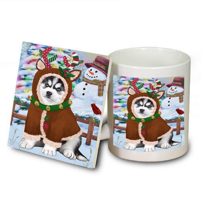 Christmas Gingerbread House Candyfest Siberian Husky Dog Mug and Coaster Set MUC56557
