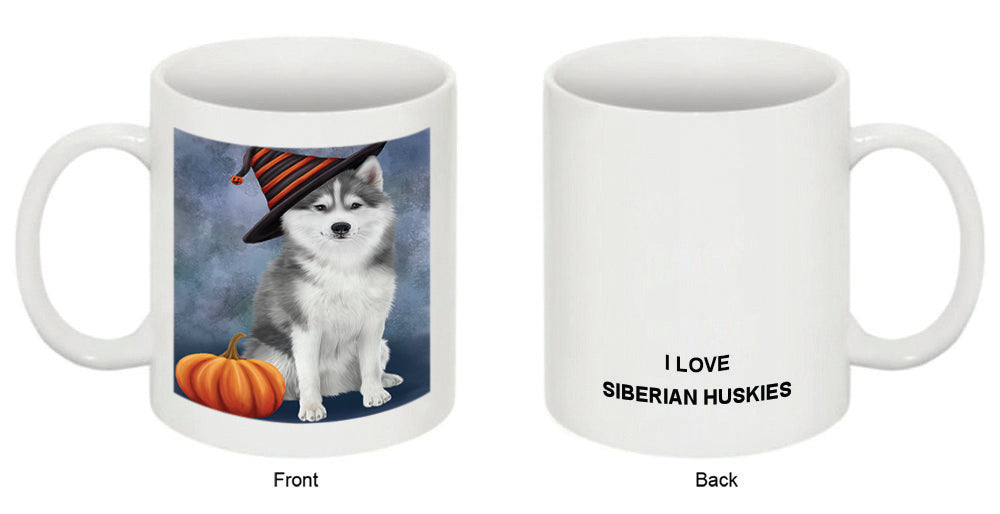 Happy Halloween Siberian Husky Dog Wearing Witch Hat with Pumpkin Coffee Mug MUG50177
