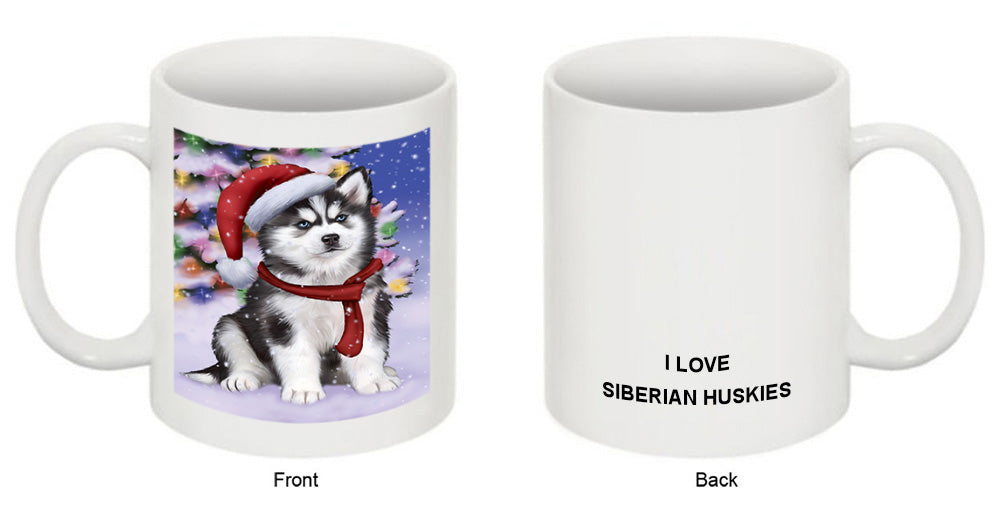 Winterland Wonderland Siberian Huskie Dog In Christmas Holiday Scenic Background  Coffee Mug MUG48823