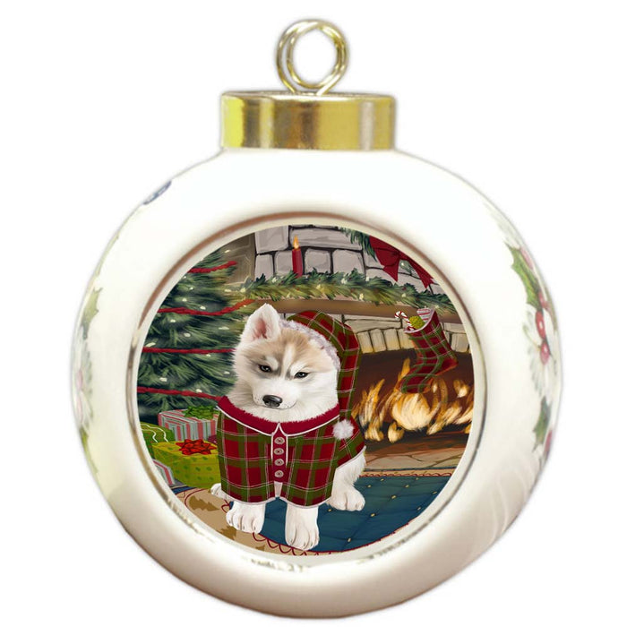 The Stocking was Hung Siberian Husky Dog Round Ball Christmas Ornament RBPOR55983