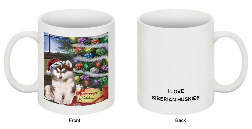 Christmas Happy Holidays Siberian Husky Dog with Tree and Presents Coffee Mug MUG49262