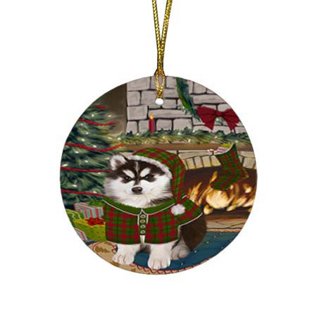 The Stocking was Hung Siberian Husky Dog Round Flat Christmas Ornament RFPOR55984