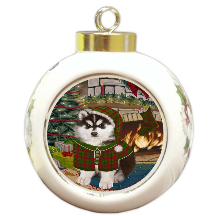 The Stocking was Hung Siberian Husky Dog Round Ball Christmas Ornament RBPOR55984