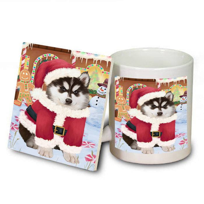 Christmas Gingerbread House Candyfest Siberian Husky Dog Mug and Coaster Set MUC56558