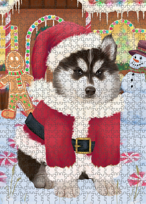 Christmas Gingerbread House Candyfest Siberian Husky Dog Puzzle with Photo Tin PUZL94464