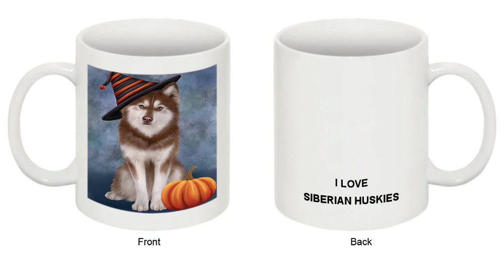 Happy Halloween Siberian Husky Dog Wearing Witch Hat with Pumpkin Coffee Mug MUG50178