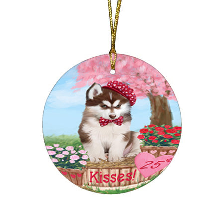 Rosie 25 Cent Kisses Siberian Husky Dog Round Flat Christmas Ornament RFPOR56597