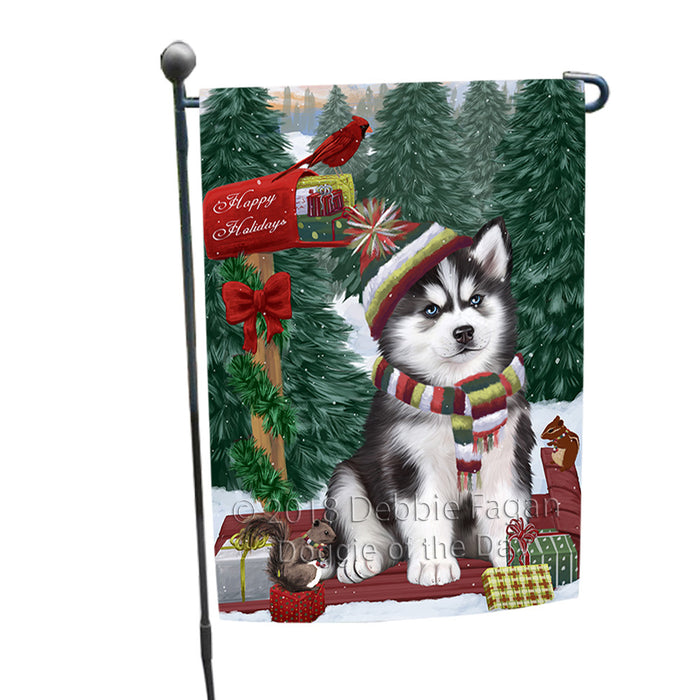 Merry Christmas Woodland Sled Siberian Husky Dog Garden Flag GFLG55339