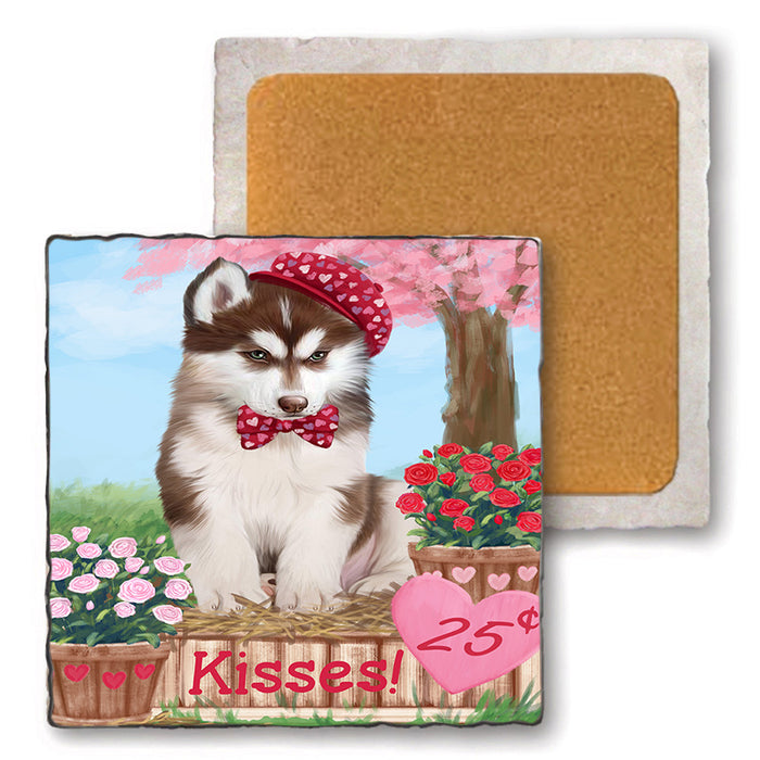 Rosie 25 Cent Kisses Siberian Husky Dog Set of 4 Natural Stone Marble Tile Coasters MCST51241