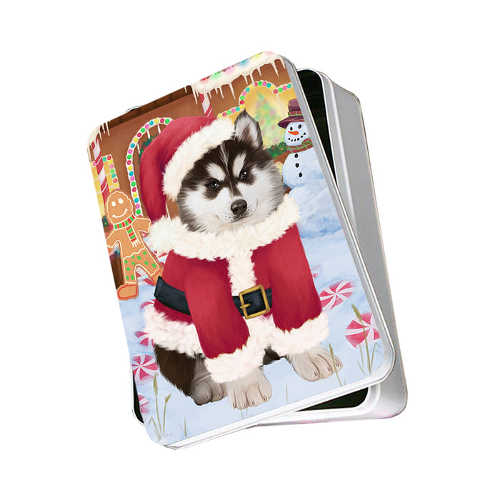 Christmas Gingerbread House Candyfest Siberian Husky Dog Photo Storage Tin PITN56509