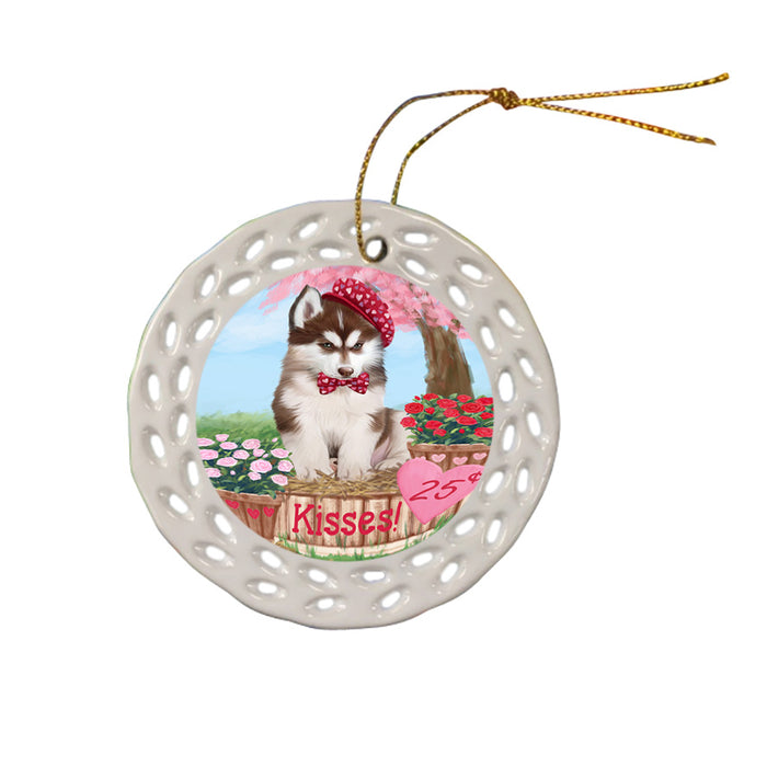 Rosie 25 Cent Kisses Siberian Husky Dog Ceramic Doily Ornament DPOR56597