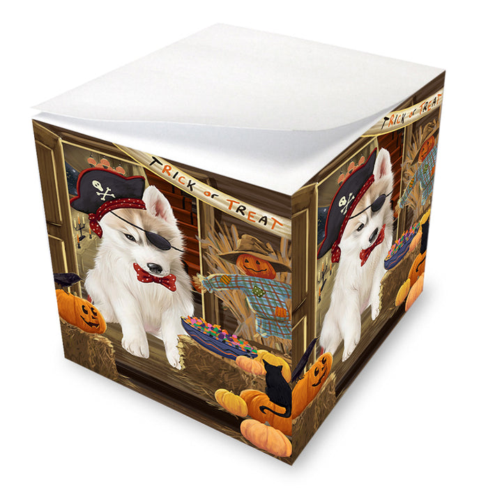 Enter at Own Risk Trick or Treat Halloween Siberian Huskie Dog Note Cube NOC53301