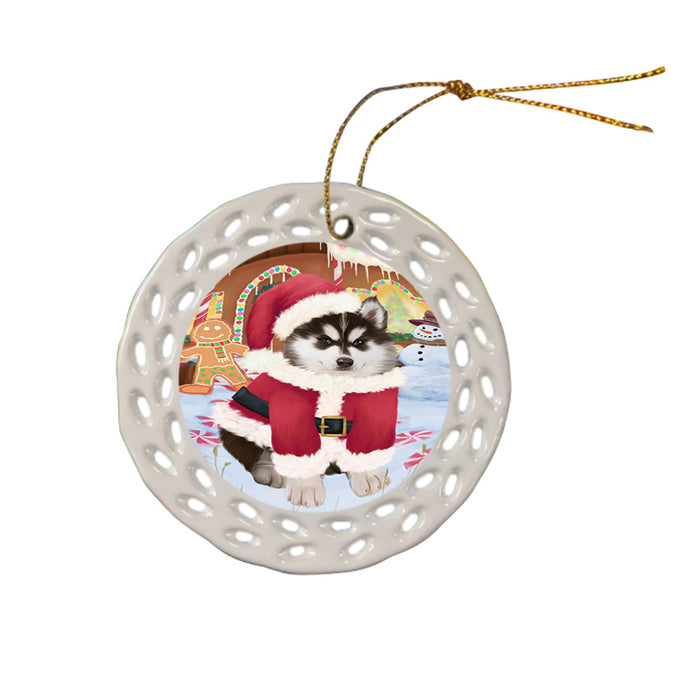 Christmas Gingerbread House Candyfest Siberian Husky Dog Ceramic Doily Ornament DPOR56922