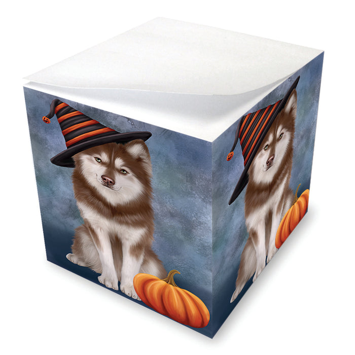 Happy Halloween Siberian Husky Dog Wearing Witch Hat with Pumpkin Note Cube NOC56426