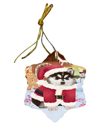 Christmas Gingerbread House Candyfest Siberian Husky Dog Star Porcelain Ornament SPOR56922